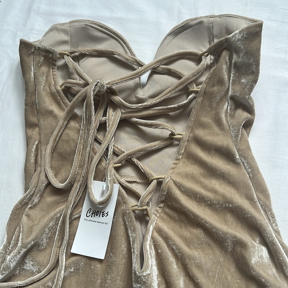 NWT Choies Plunge Neck Strapless Cross Back Velvet Bodysuit - Picture 11 of 11